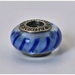 Pandora Blue Murano Glass Charm 925 ALE Sterling Silver Swirl Bead